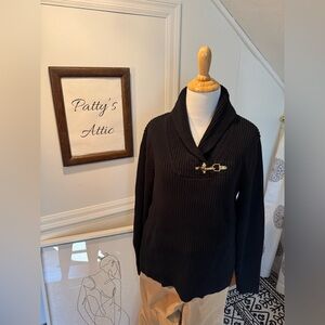 Lauren Ralph Lauren Black Cowl Neck Sweater with Buckle